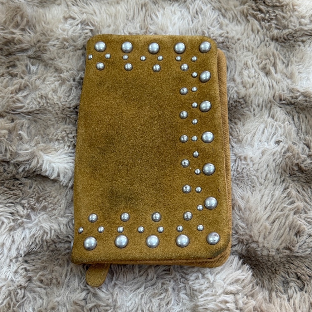 Free People Kingston Suede Studded Clutch  Tan Foldover Pouch Boho Festival - Picture 3 of 6